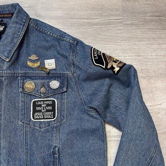 VTG Harley Davidson Denim Button Up Trucker Jacket Mens XL Blue V Twin Power - Picture 4 of 13